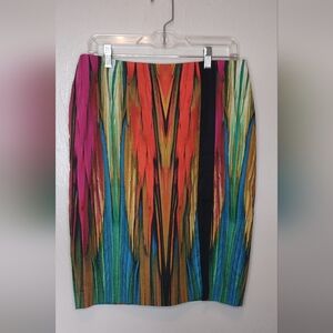 Multi Color Women's Size 10 Lined Pencil Skirt W Side Slit